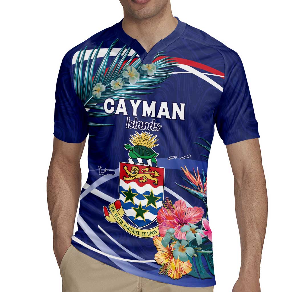 Personalized Cayman Islands Rugby Jersey Coat Of Arms Tropical Flowers