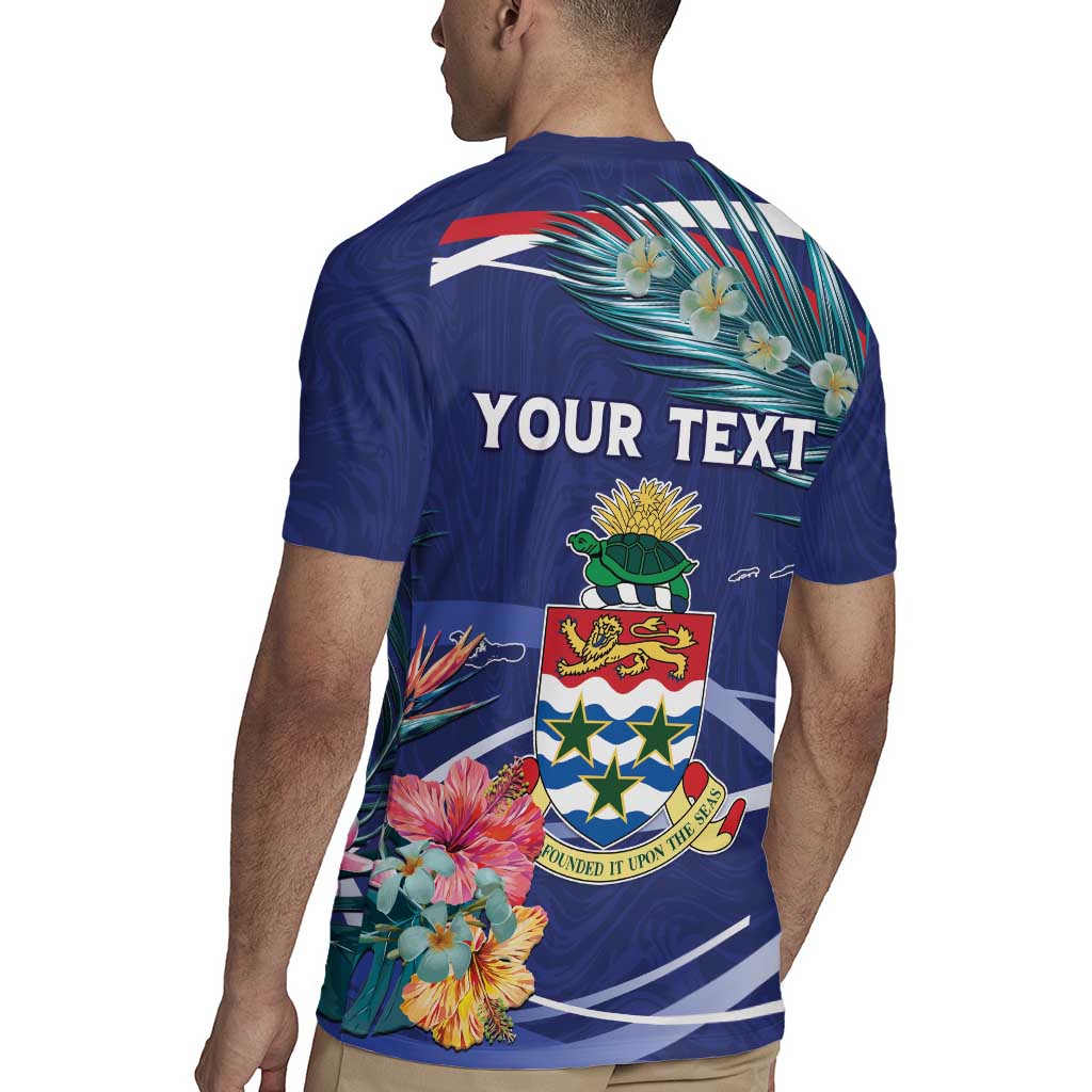 Personalized Cayman Islands Rugby Jersey Coat Of Arms Tropical Flowers