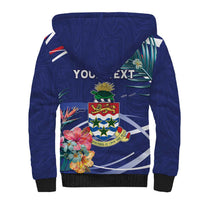 Personalized Cayman Islands Sherpa Hoodie Coat Of Arms Tropical Flowers