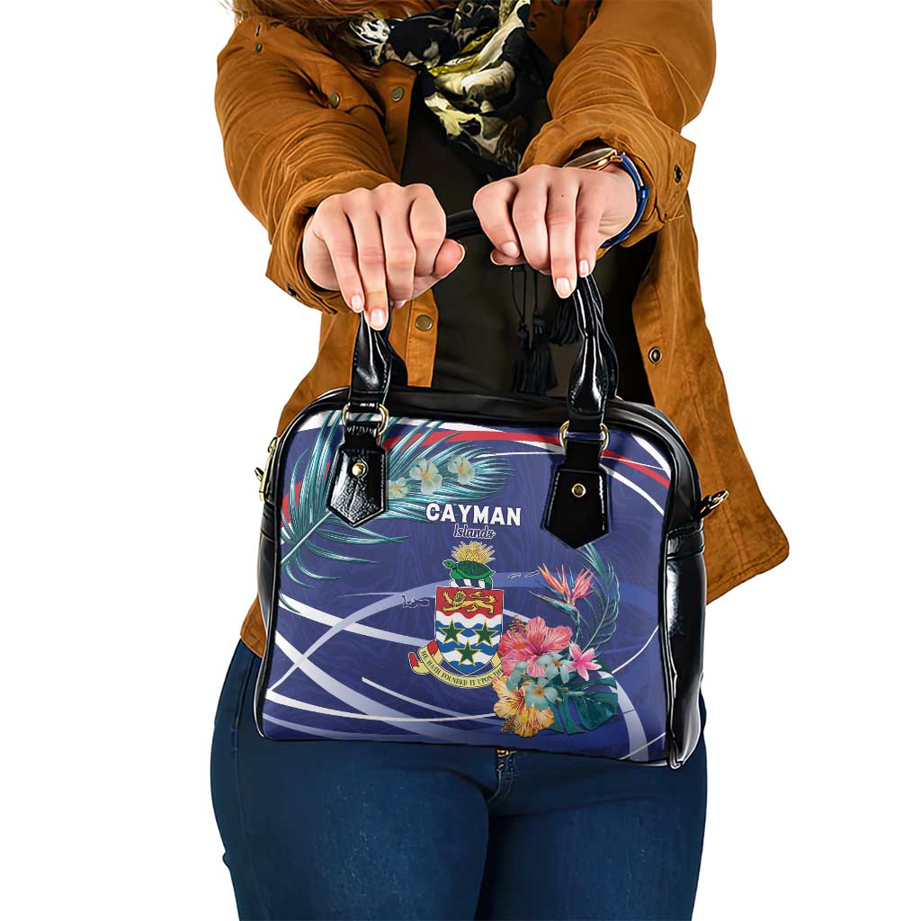 Personalized Cayman Islands Shoulder Handbag Coat Of Arms Tropical Flowers