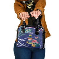 Personalized Cayman Islands Shoulder Handbag Coat Of Arms Tropical Flowers