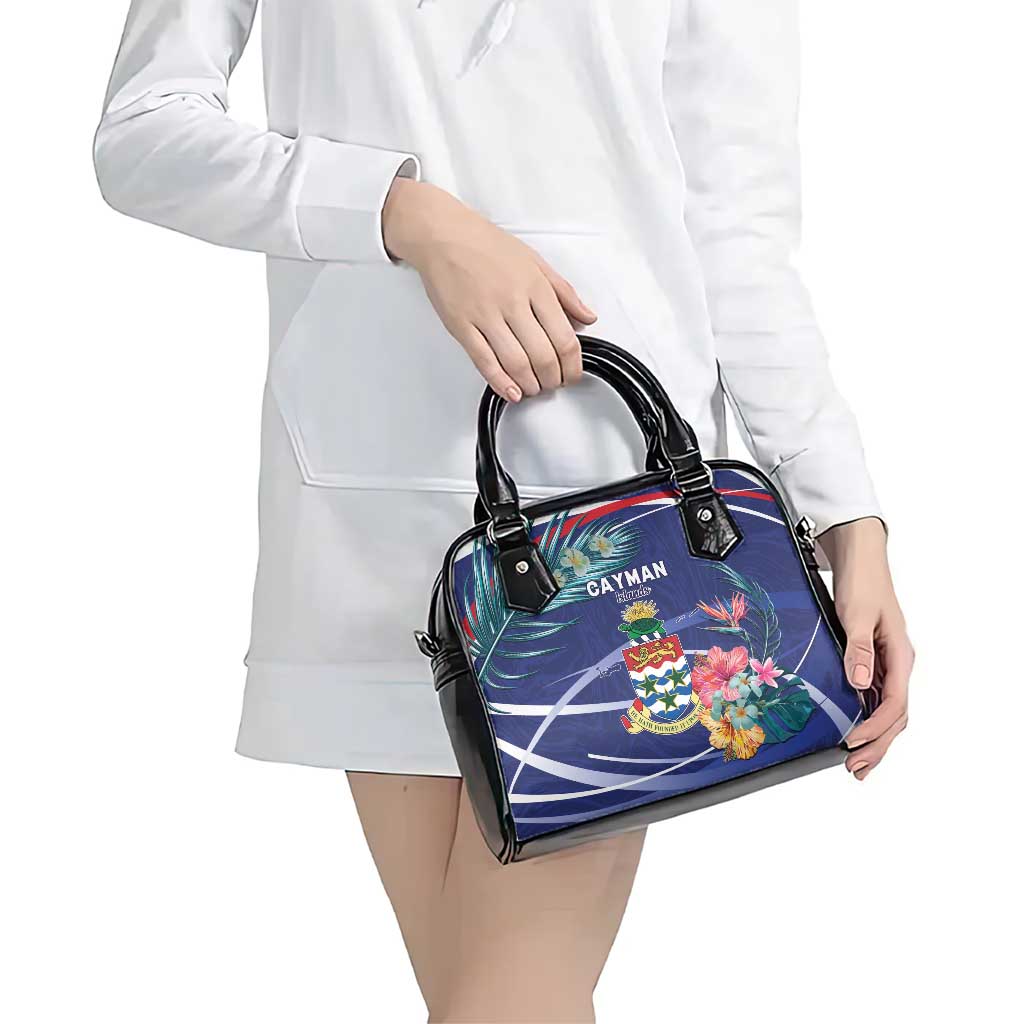 Personalized Cayman Islands Shoulder Handbag Coat Of Arms Tropical Flowers