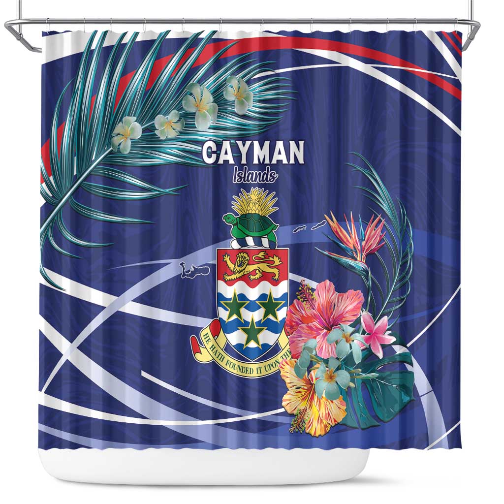 Personalized Cayman Islands Shower Curtain Coat Of Arms Tropical Flowers