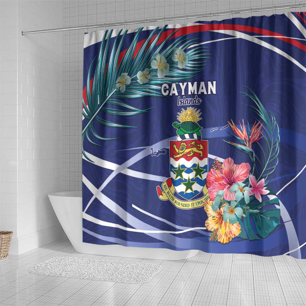 Personalized Cayman Islands Shower Curtain Coat Of Arms Tropical Flowers