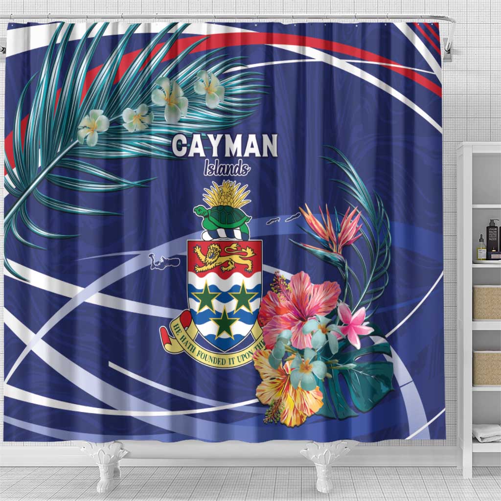 Personalized Cayman Islands Shower Curtain Coat Of Arms Tropical Flowers