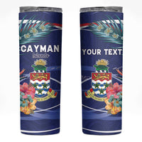 Personalized Cayman Islands Skinny Tumbler Coat Of Arms Tropical Flowers