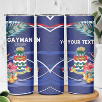 Personalized Cayman Islands Skinny Tumbler Coat Of Arms Tropical Flowers