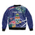 Personalized Cayman Islands Sleeve Zip Bomber Jacket Coat Of Arms Tropical Flowers