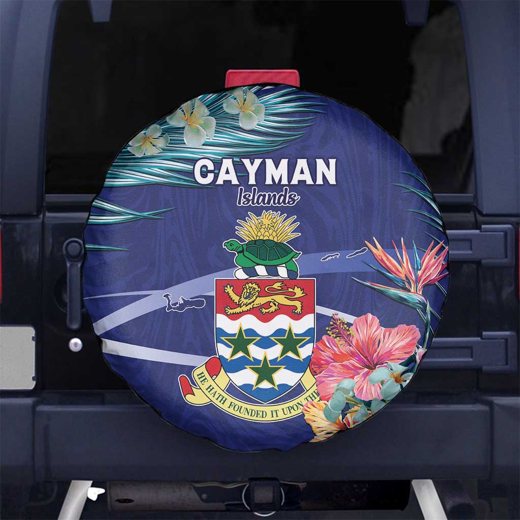 Personalized Cayman Islands Spare Tire Cover Coat Of Arms Tropical Flowers