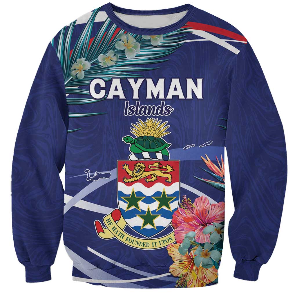 Personalized Cayman Islands Sweatshirt Coat Of Arms Tropical Flowers