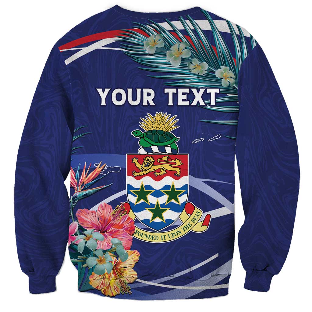 Personalized Cayman Islands Sweatshirt Coat Of Arms Tropical Flowers