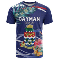 Personalized Cayman Islands T Shirt Coat Of Arms Tropical Flowers
