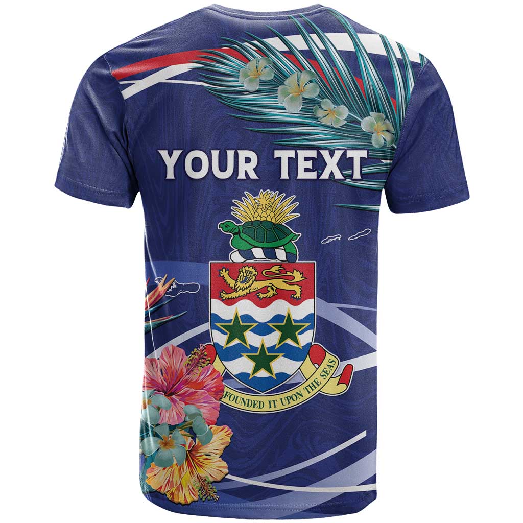 Personalized Cayman Islands T Shirt Coat Of Arms Tropical Flowers