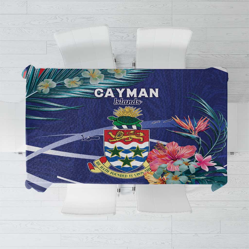 Personalized Cayman Islands Tablecloth Coat Of Arms Tropical Flowers