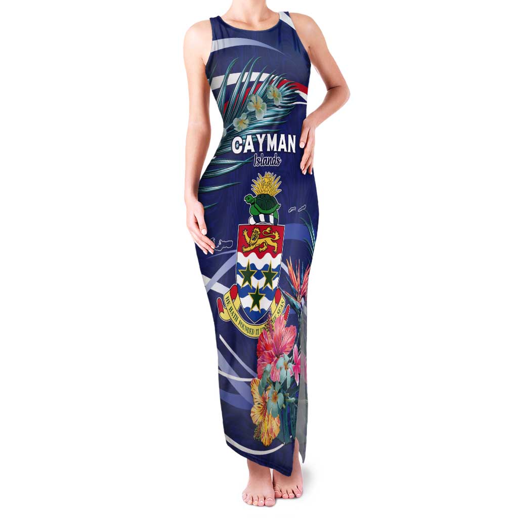 Personalized Cayman Islands Tank Maxi Dress Coat Of Arms Tropical Flowers