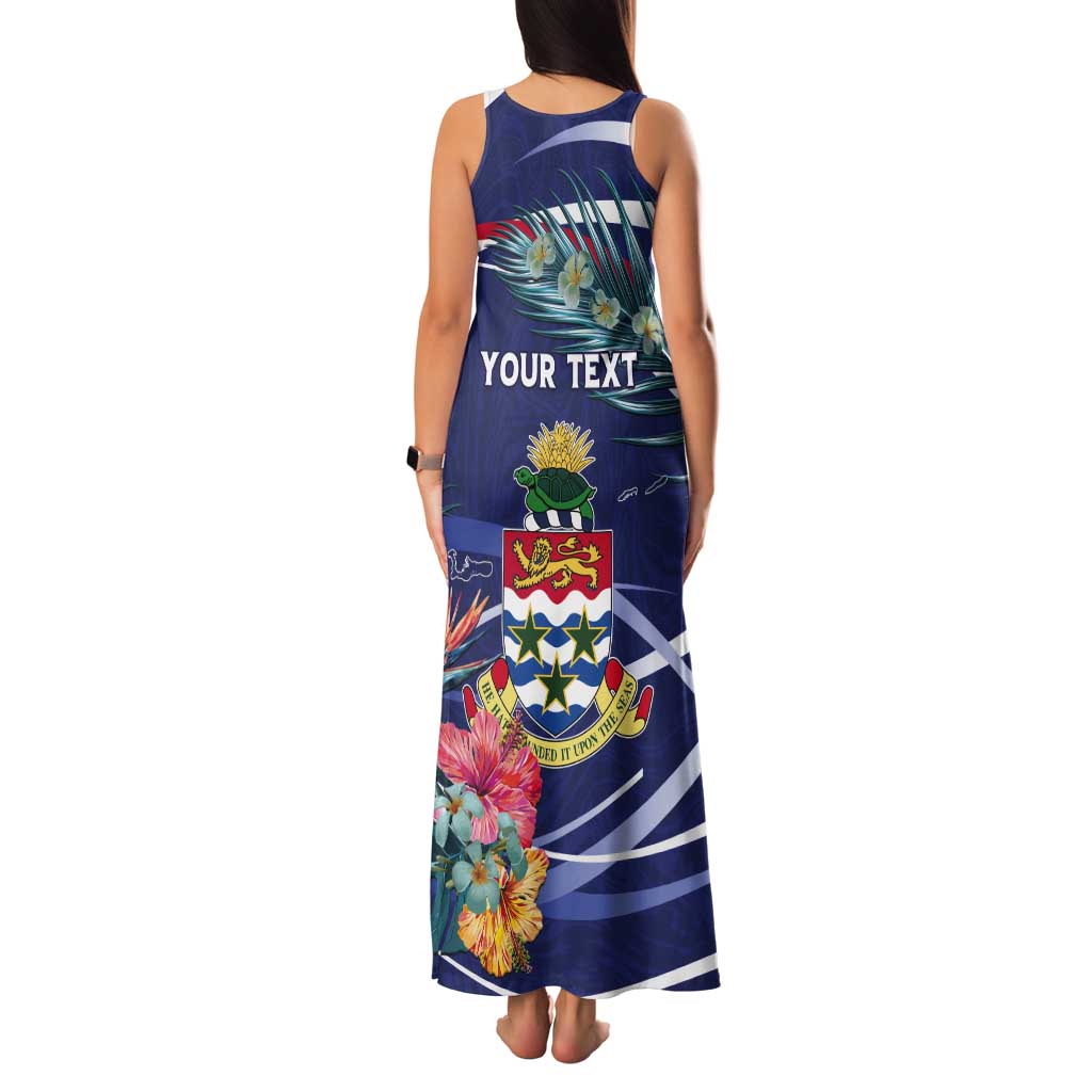 Personalized Cayman Islands Tank Maxi Dress Coat Of Arms Tropical Flowers