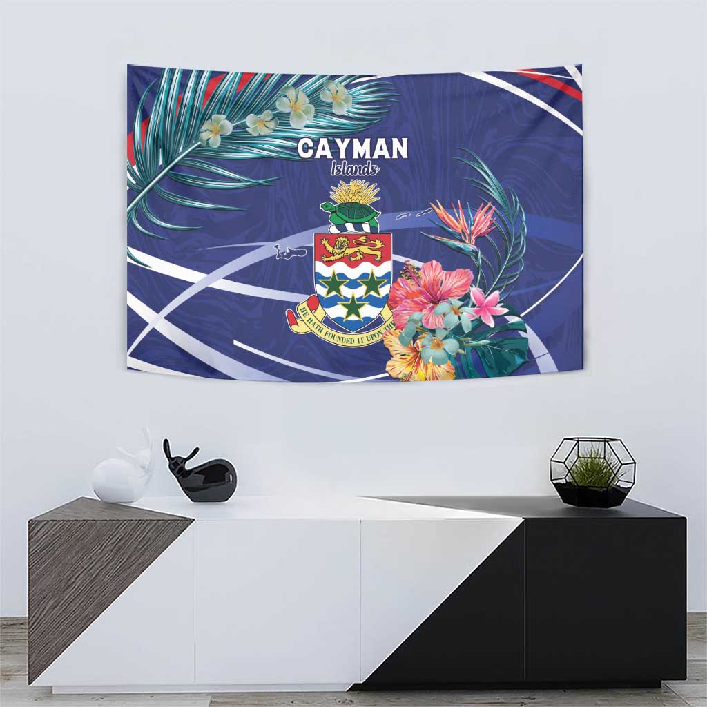 Personalized Cayman Islands Tapestry Coat Of Arms Tropical Flowers