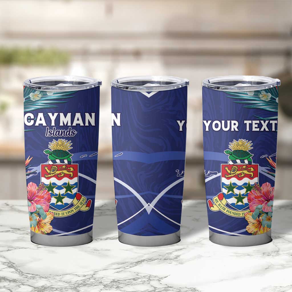 Personalized Cayman Islands Tumbler Cup Coat Of Arms Tropical Flowers