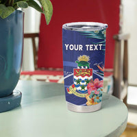 Personalized Cayman Islands Tumbler Cup Coat Of Arms Tropical Flowers
