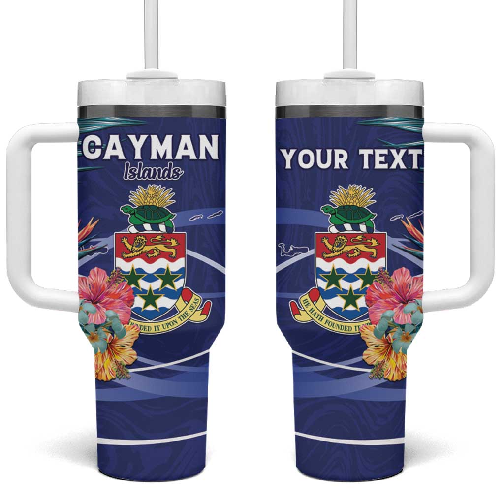 Personalized Cayman Islands Tumbler With Handle Coat Of Arms Tropical Flowers