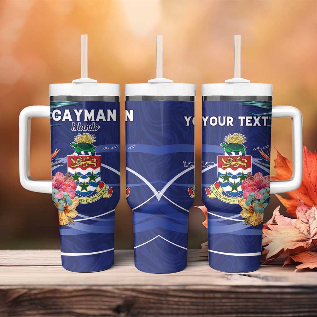 Personalized Cayman Islands Tumbler With Handle Coat Of Arms Tropical Flowers