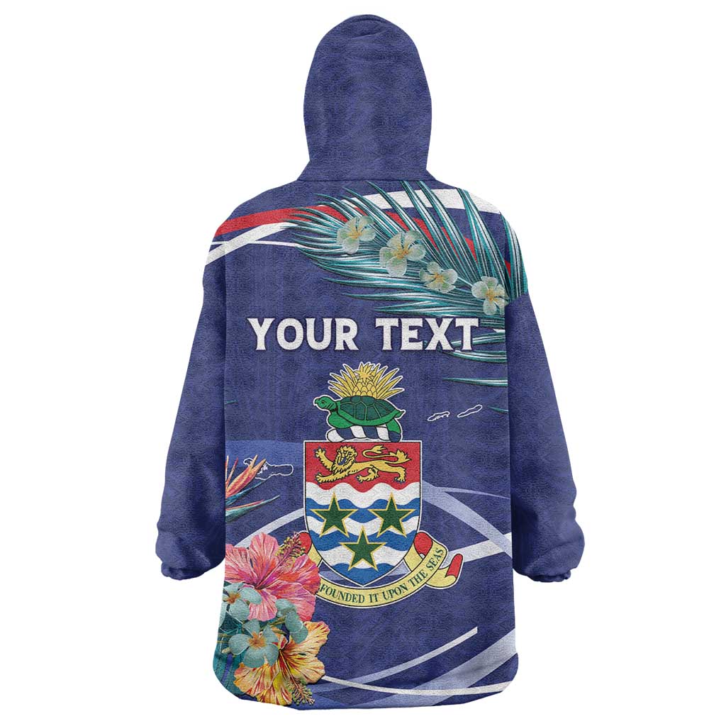 Personalized Cayman Islands Wearable Blanket Hoodie Coat Of Arms Tropical Flowers