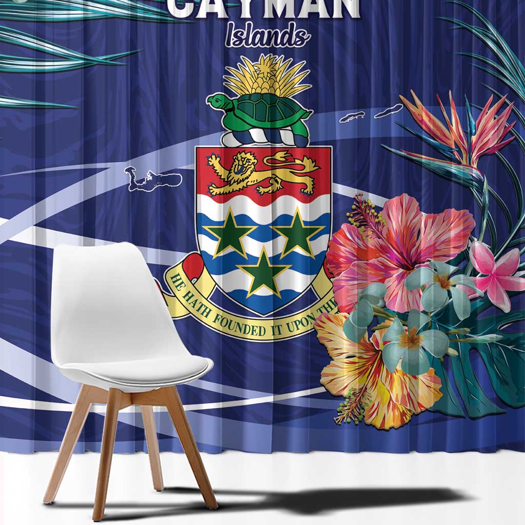 Personalized Cayman Islands Window Curtain Coat Of Arms Tropical Flowers