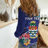 Personalized Cayman Islands Women Casual Shirt Coat Of Arms Tropical Flowers