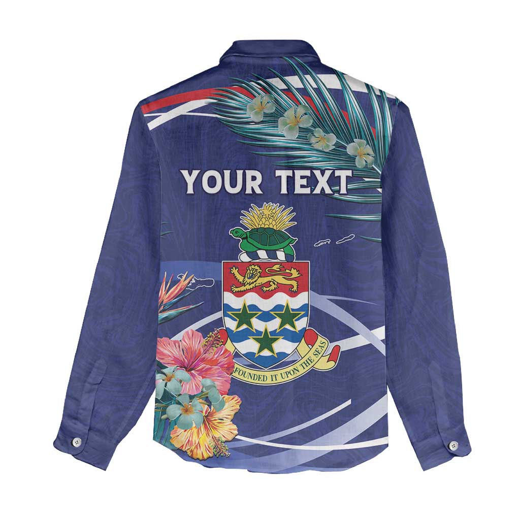 Personalized Cayman Islands Women Casual Shirt Coat Of Arms Tropical Flowers
