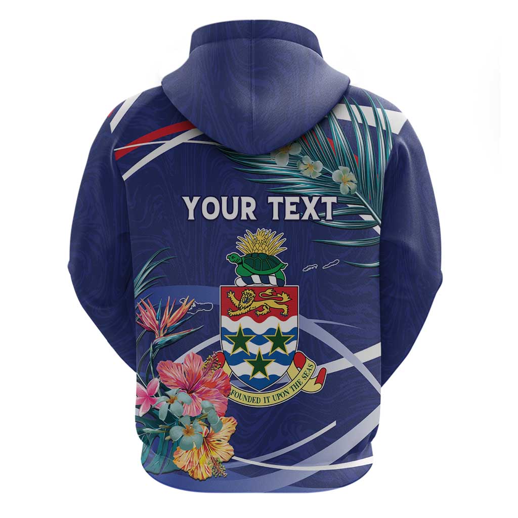 Personalized Cayman Islands Zip Hoodie Coat Of Arms Tropical Flowers