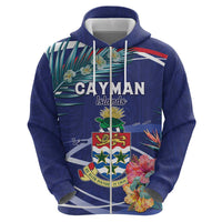 Personalized Cayman Islands Zip Hoodie Coat Of Arms Tropical Flowers