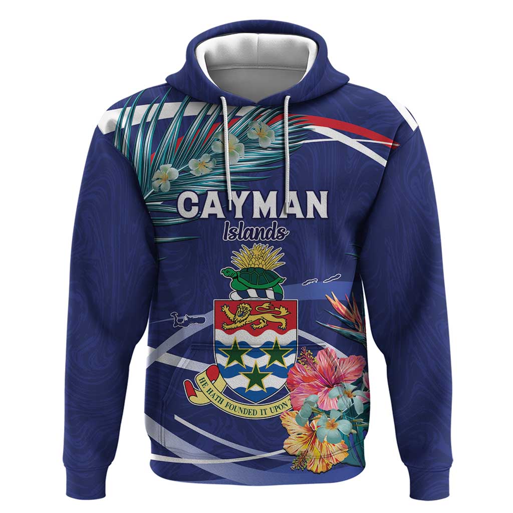 Personalized Cayman Islands Zip Hoodie Coat Of Arms Tropical Flowers