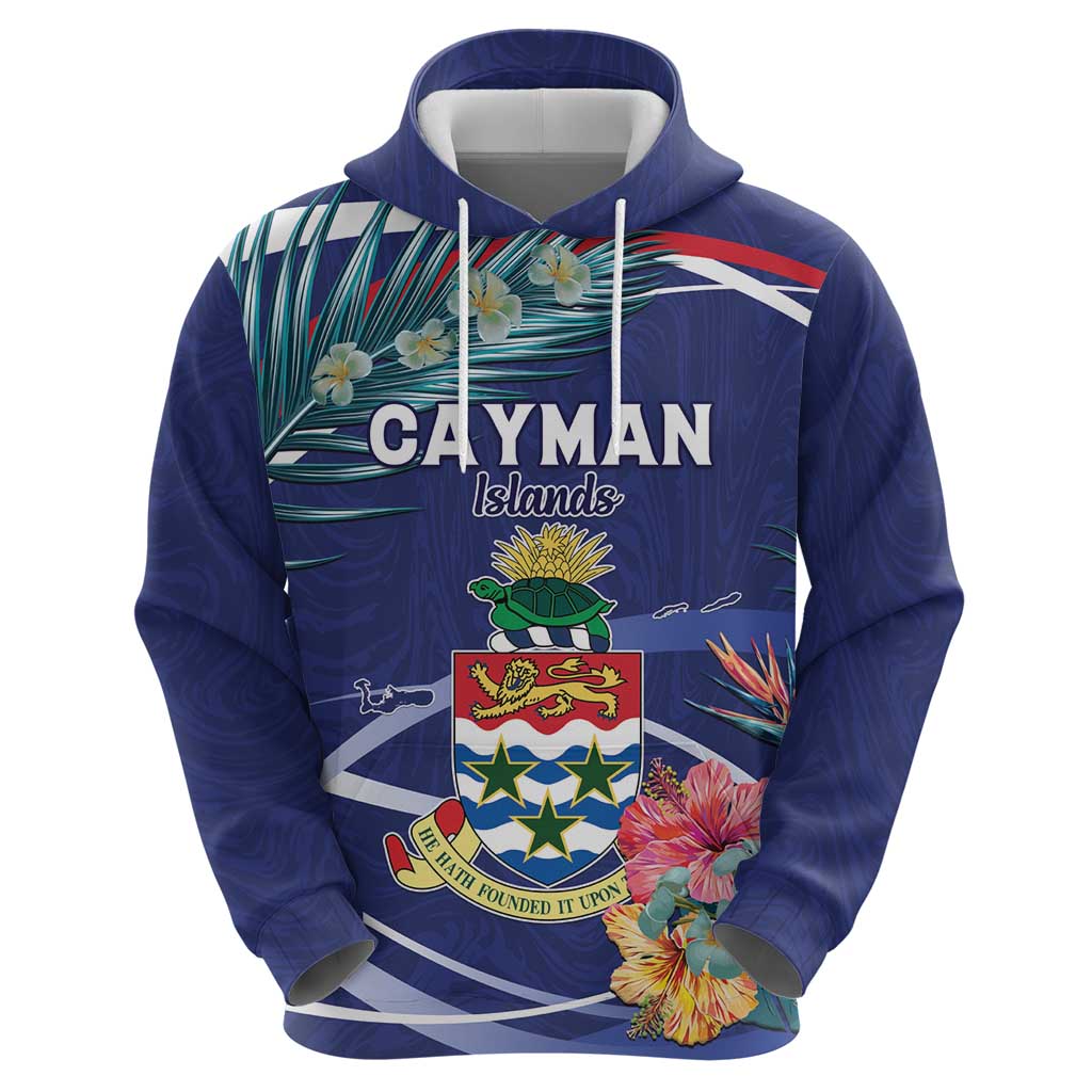 Personalized Cayman Islands Zip Hoodie Coat Of Arms Tropical Flowers