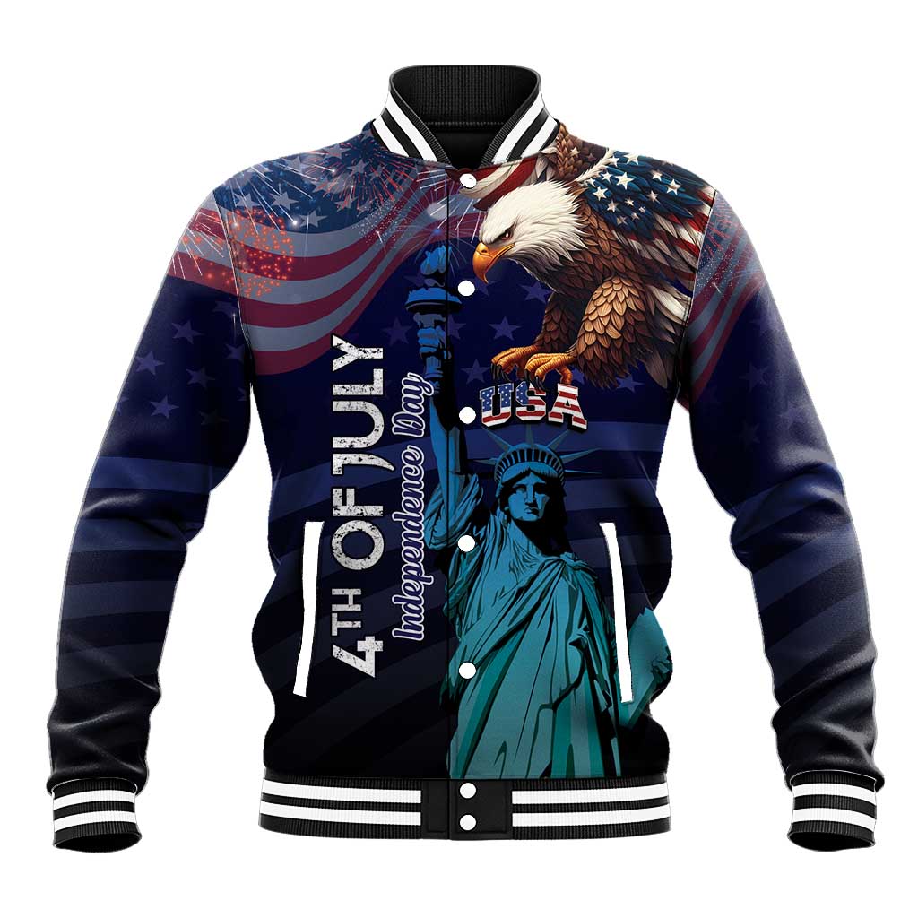 Personalized Fourth Of July USA Baseball Jacket Eagle - Statue Of Liberty