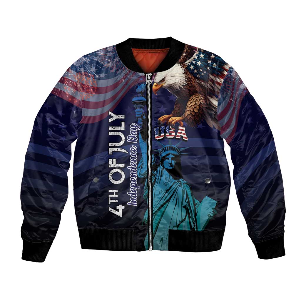 Personalized Fourth Of July USA Bomber Jacket Eagle - Statue Of Liberty