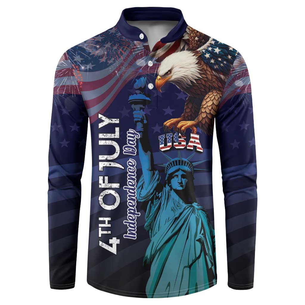 Personalized Fourth Of July USA Button Sweatshirt Eagle - Statue Of Liberty