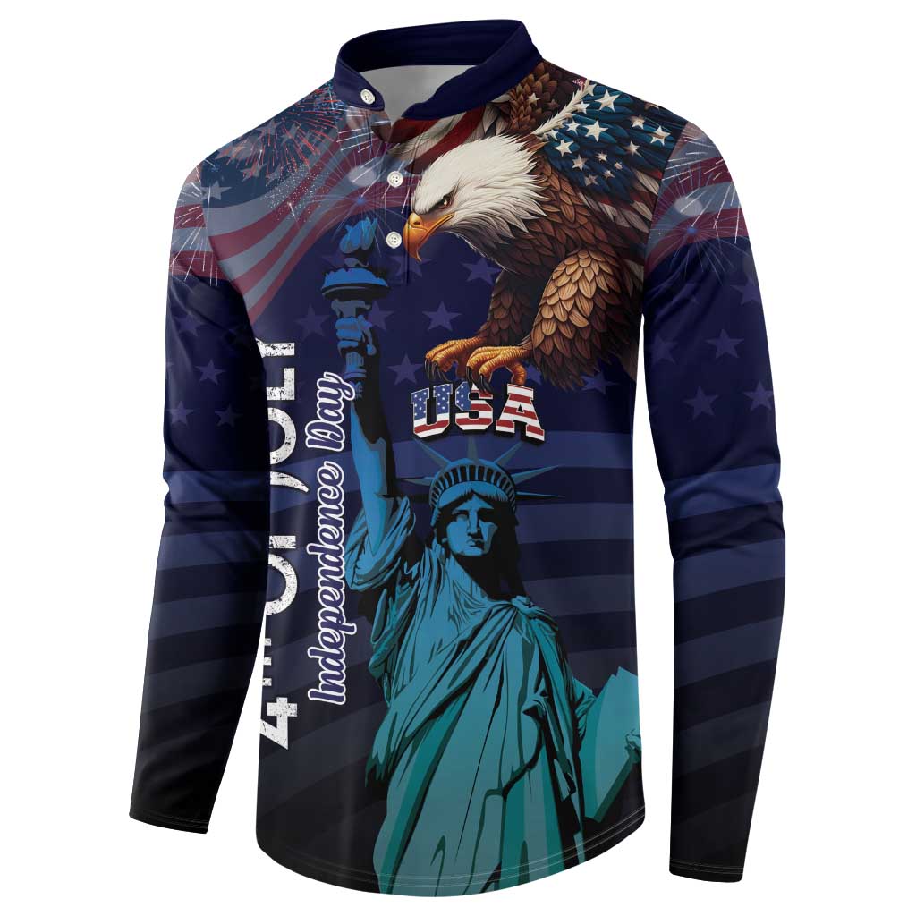 Personalized Fourth Of July USA Button Sweatshirt Eagle - Statue Of Liberty