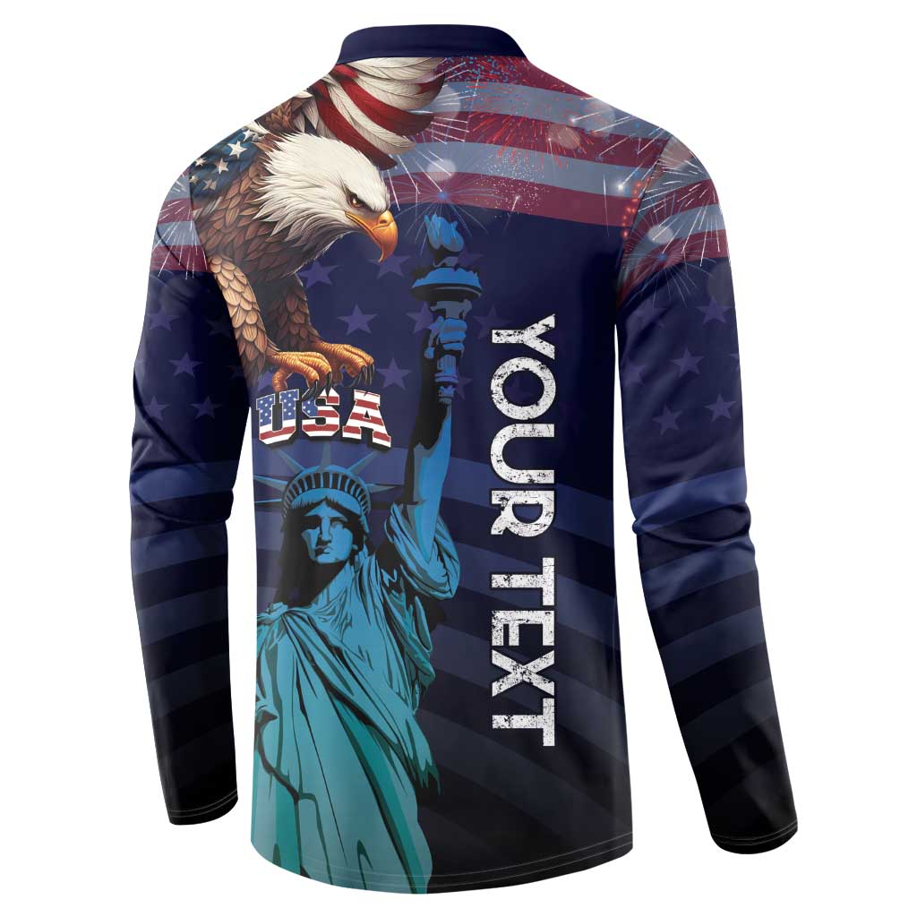 Personalized Fourth Of July USA Button Sweatshirt Eagle - Statue Of Liberty