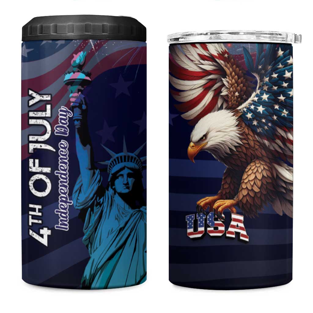 Fourth Of July USA 4 in 1 Can Cooler Tumbler Eagle - Statue Of Liberty