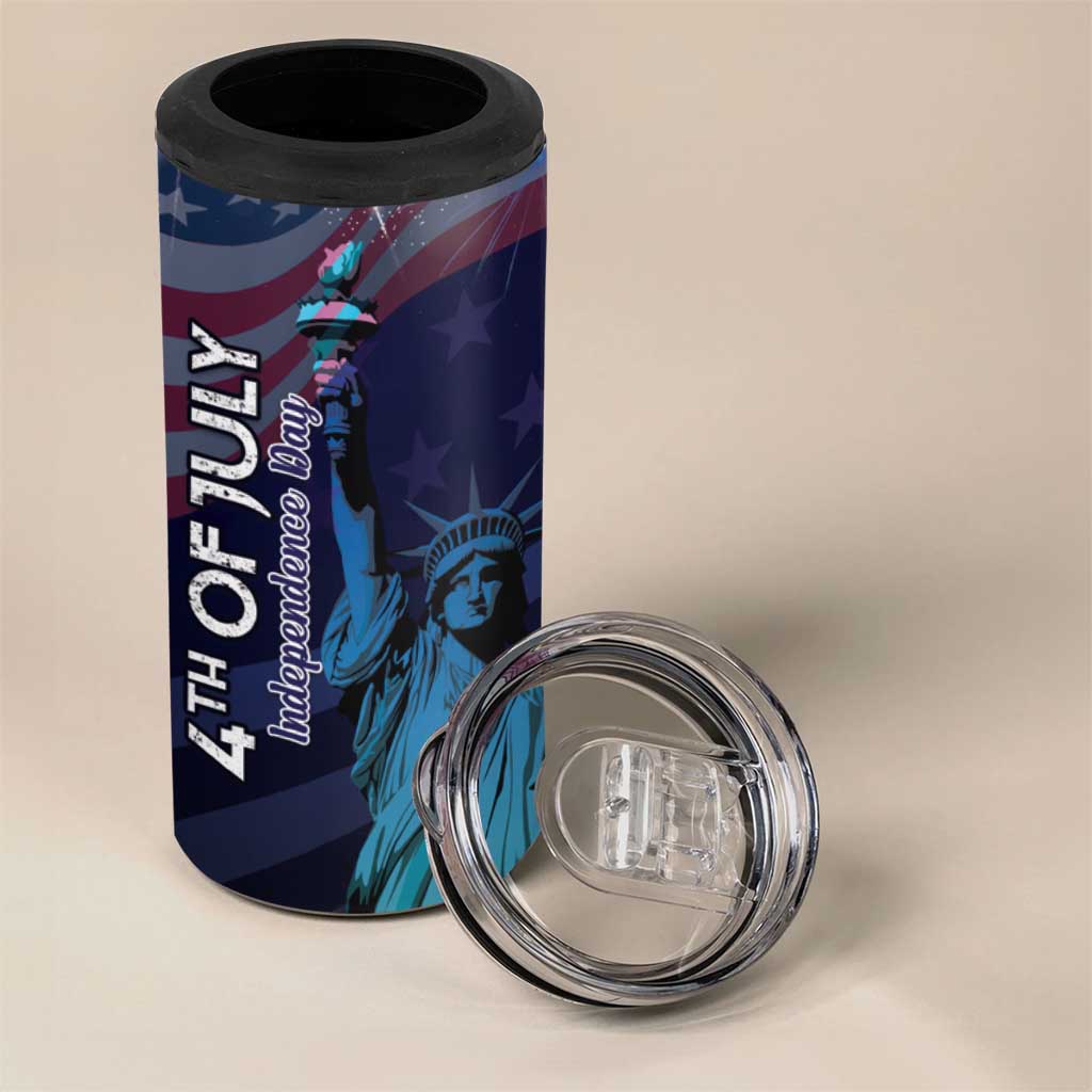 Fourth Of July USA 4 in 1 Can Cooler Tumbler Eagle - Statue Of Liberty