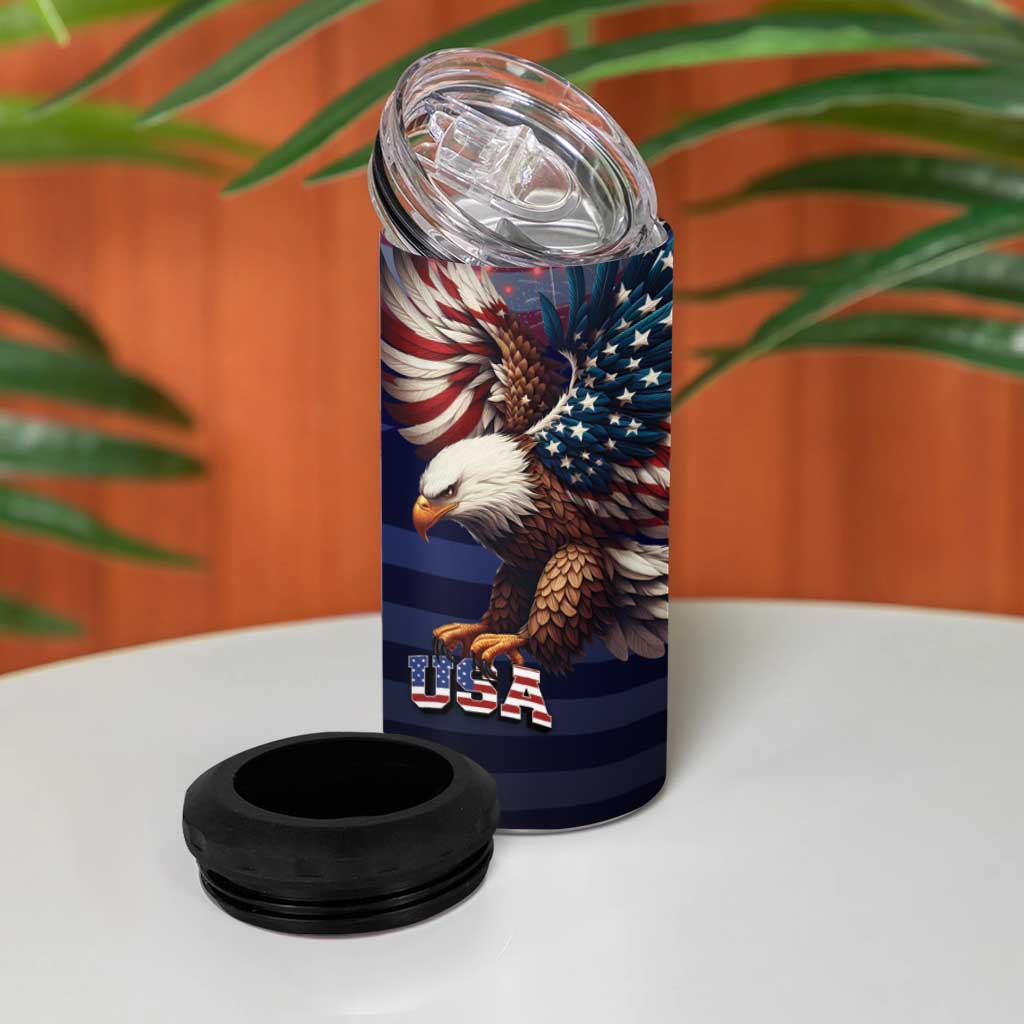 Fourth Of July USA 4 in 1 Can Cooler Tumbler Eagle - Statue Of Liberty