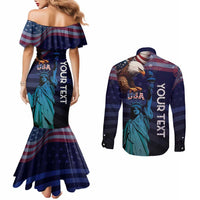 Personalized Fourth Of July USA Couples Matching Mermaid Dress and Long Sleeve Button Shirt Eagle - Statue Of Liberty