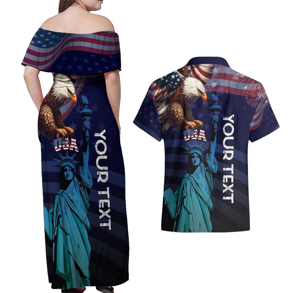 Personalized Fourth Of July USA Couples Matching Off Shoulder Maxi Dress and Hawaiian Shirt Eagle - Statue Of Liberty