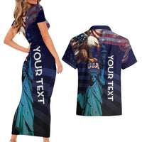 Personalized Fourth Of July USA Couples Matching Short Sleeve Bodycon Dress and Hawaiian Shirt Eagle - Statue Of Liberty
