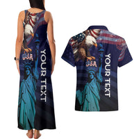 Personalized Fourth Of July USA Couples Matching Tank Maxi Dress and Hawaiian Shirt Eagle - Statue Of Liberty