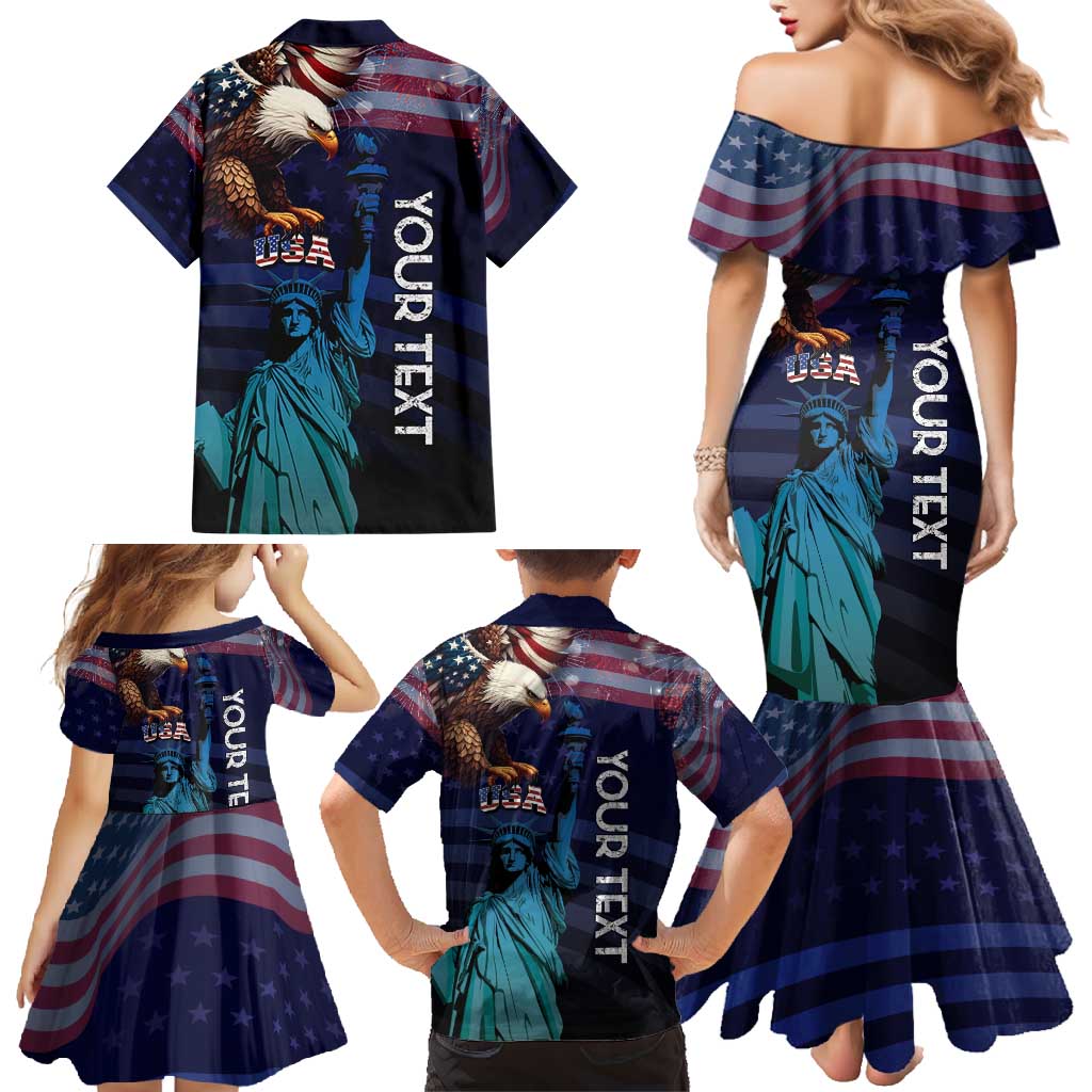 Personalized Fourth Of July USA Family Matching Mermaid Dress and Hawaiian Shirt Eagle - Statue Of Liberty