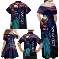 Personalized Fourth Of July USA Family Matching Off Shoulder Maxi Dress and Hawaiian Shirt Eagle - Statue Of Liberty