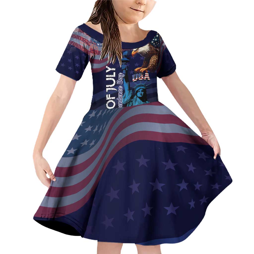 Personalized Fourth Of July USA Family Matching Off Shoulder Short Dress and Hawaiian Shirt Eagle - Statue Of Liberty