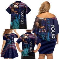 Personalized Fourth Of July USA Family Matching Off Shoulder Short Dress and Hawaiian Shirt Eagle - Statue Of Liberty