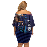 Personalized Fourth Of July USA Family Matching Off Shoulder Short Dress and Hawaiian Shirt Eagle - Statue Of Liberty
